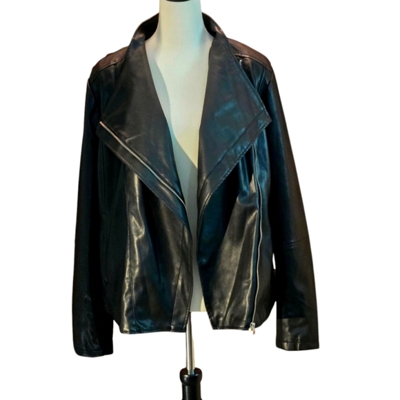 Ookie & Lala Black Faux Leather Moto Jacket Asymmetrical Collar Women size XL - Picture 3 of 16